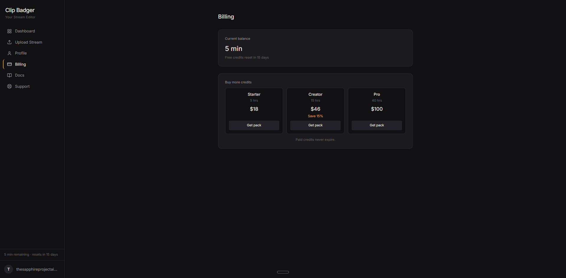 Billing page