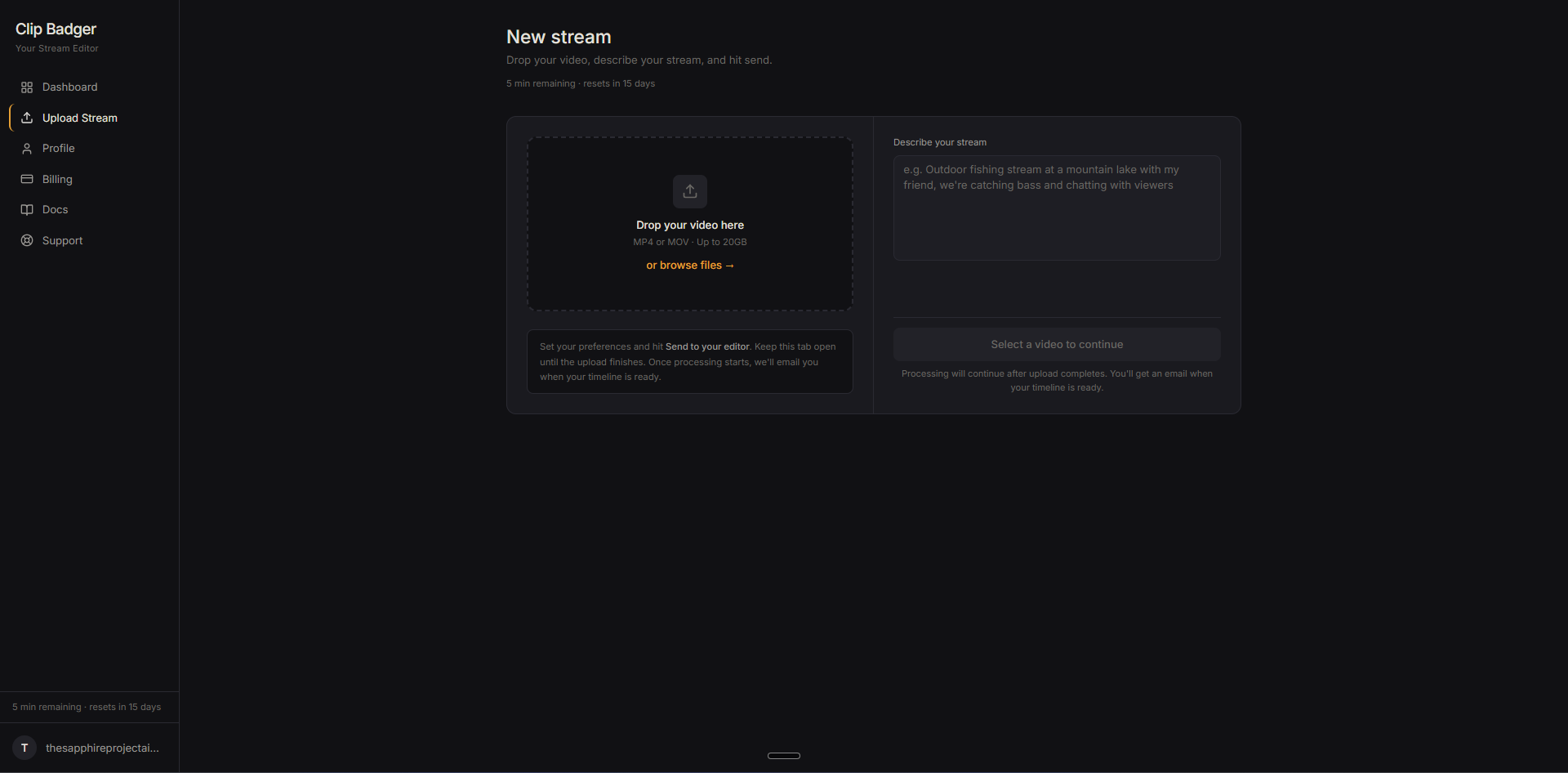 Upload page